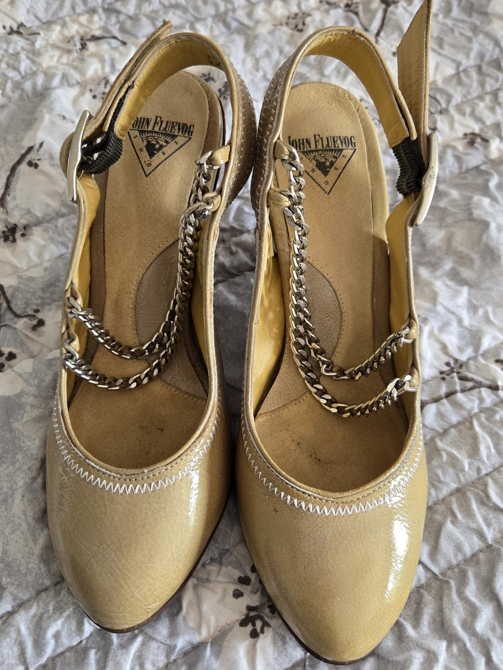 John Fluevog Women’s Yellow Chain-Accent Slingback Pumps